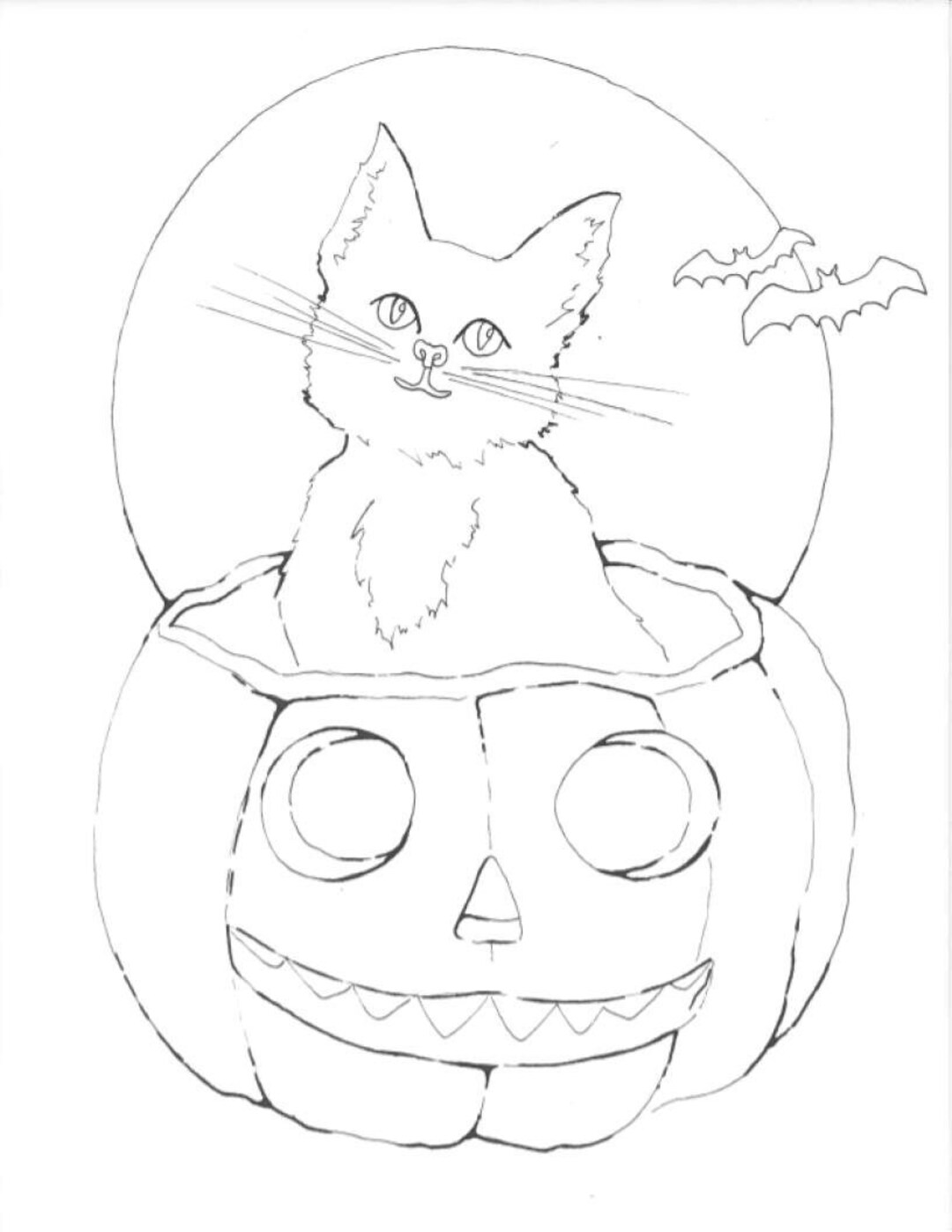 Pumpkin Cat Coloring Page Etsy