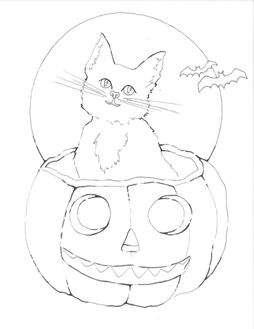 Pumpkin Cat Coloring Page | Etsy