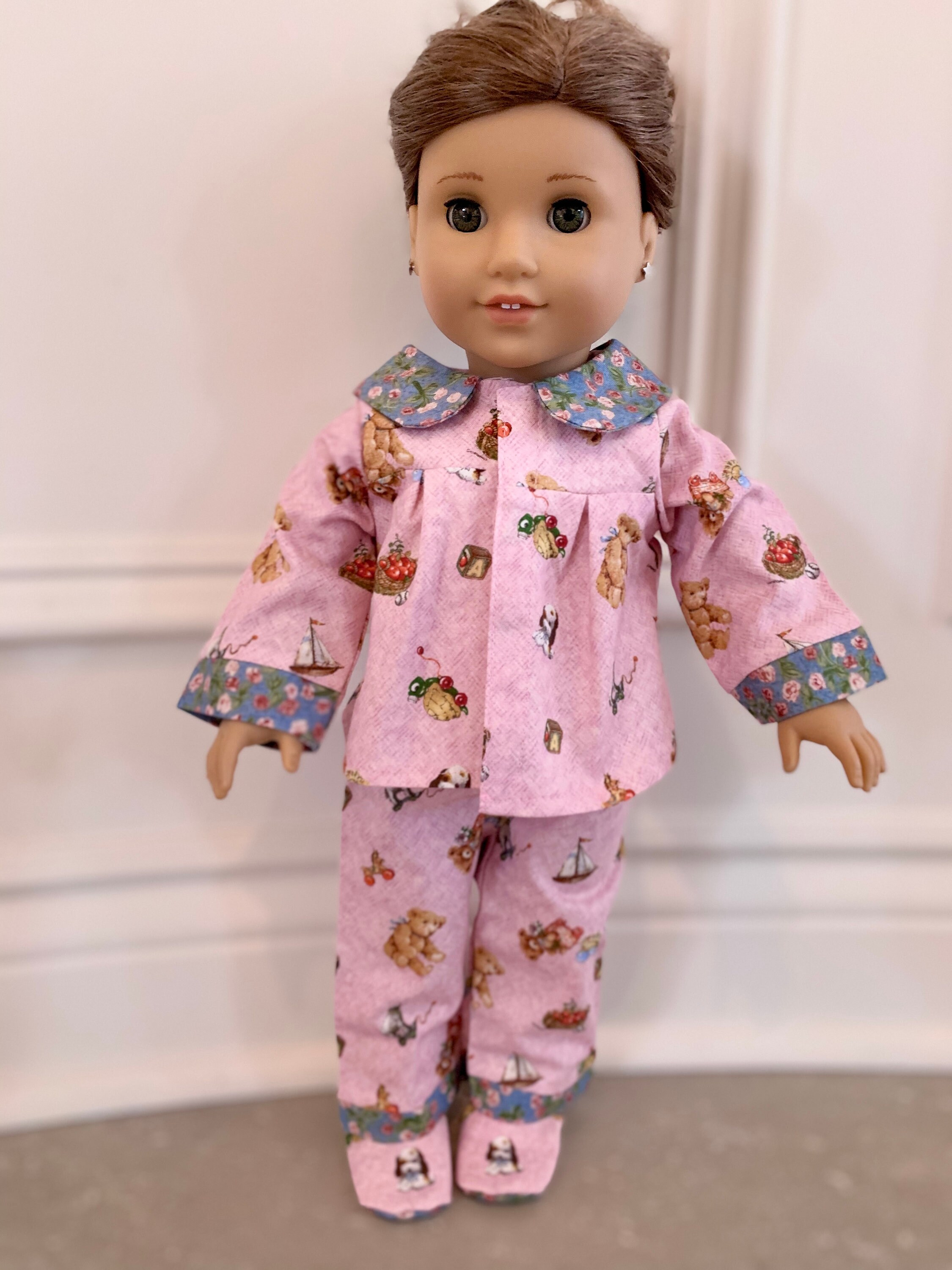 Pyjama Court Pour Fille American Girl - Taille 7/8 - Ensemble Floral à Carreaux - 100% Polyester