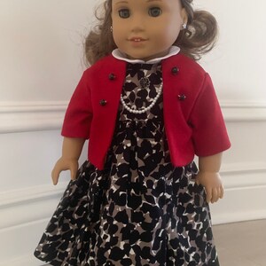 Dress with red jacket , 3 piece outfit + faux pearl necklace included