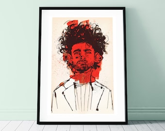 Splashy Red Man, portrait illustration - signed print