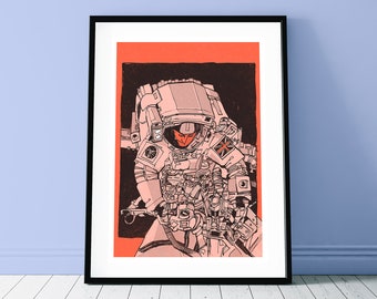 Astronaut Tim Peake spacewalk illustrated art print