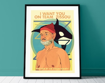 Bill Murray Team Zissou Life Aquatic Poster Print