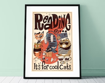 Reading... It's for cool cats - art print