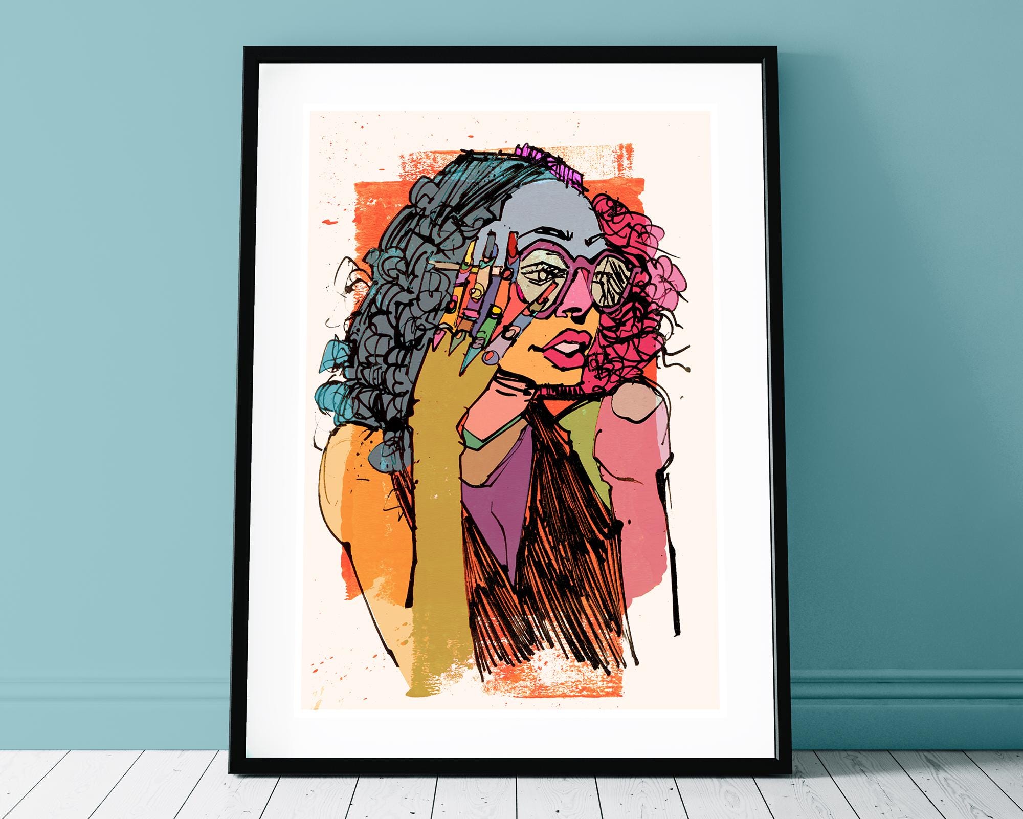 Woman with sunglasses, portrait illustration - signed print