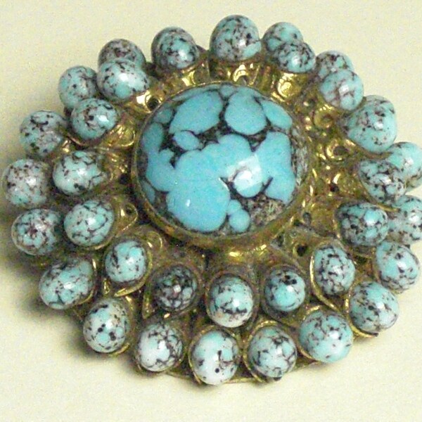 Broche (182) ronde simili turquoise, vers 1950's