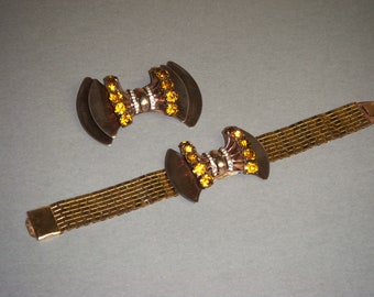 Set(228)Bracelet and Brooch with knot decoration, signed Sceptron, 1940s