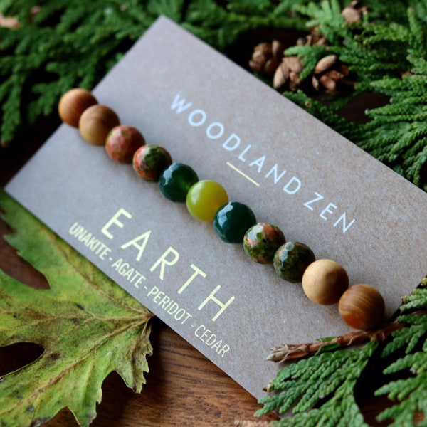 Woodland Earth Bracelet, Crystal Stone Zen Bracelet, Gemstone Anxiety Bracelet, Energy Bracelet, Crystal Gift