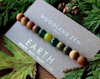 Woodland Earth Bracelet, Crystal Stone Zen Bracelet, Gemstone Anxiety Bracelet, Energy Bracelet, Crystal Gift