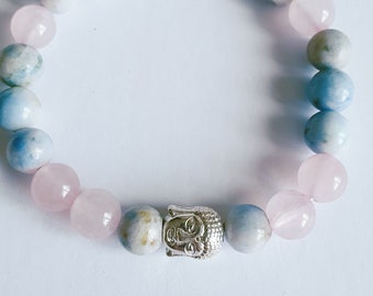 Crystal bracelet, beaded bracelet, Agate bracelet, Crazy Lace and Rose Quartz, calming bracelet, birthday gift for mum, Gift for him