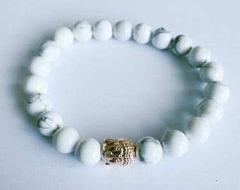 White Howlite Crystal Bracelet, Calming Stone, Yoga Jewelry
