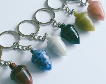 Acorn crystal keyring, gemstone keyring, Acorn crystal, birthday gift for mum, crystal carving, crystal anniversary, Acorn gift, car keys