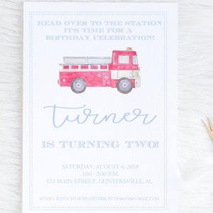 Watercolor Fire Truck Invitation, Fire Truck Party, Fire Fighter Invitation, Birthday Parade Invitation, Birthday Parade, Fire truck parade