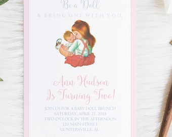 Baby Doll Birthday Invitation, Baby Doll Invite, Doll Invitation, Classic Doll Party, Vintage Baby Doll, Doll Invitation, Baby Doll, Party