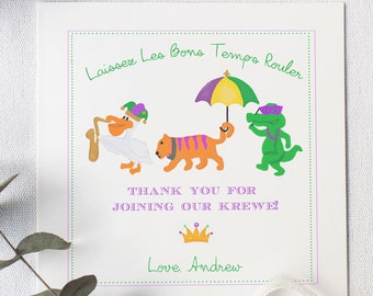 Watercolor Mardi Gras Favor Tag, Mardi Gras Birthday Tags, Watercolor Mardi Gras Kids Birthday Favor Tag, Let the Good Times Roll Invite