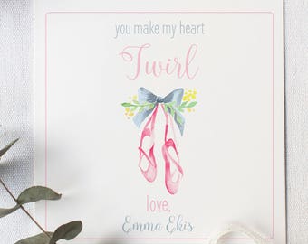 Watercolor Ballet Valentine, Ballet Valentine's Tag, Ballet Watercolor Valentine Gift Tag, Watercolor Digital Valentine Tag, Digital Gift