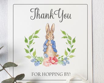 Etiqueta de favor de Peter Rabbit, gracias por pasar, cumpleaños de Peter Rabbit, etiqueta de favor digital, cumpleaños de Peter Rabbit de acuarela, favor de fiesta, bricolaje