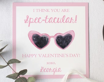 Watercolor Sunglasses Valentine, Watercolor Valentine Tag, Watercolor Valentine Gift Tag, Watercolor Digital Valentine Tag, heart sunglasses