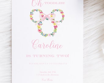 Minnie Mouse Invitation, Oh Toodles Invitation, Birthday Invitation, Watercolor Minnie Mouse Invitation, Floral Minnie Invite, Minnie Mouse