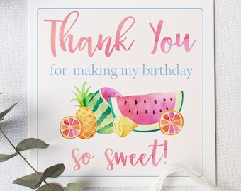 Invitación de Two-tti Fruitti, etiqueta de favor de Tutti Fruitti, cumpleaños, segundo cumpleaños, cumpleaños afrutado, favor de cumpleaños, etiquetas de agradecimiento de fruta Twotti