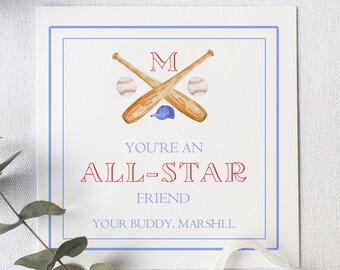 Watercolor Baseball Valentine, Watercolor Valentine Tag, Watercolor Valentine Gift Tag, Watercolor Digital Valentine Tag, Baseball Valentine