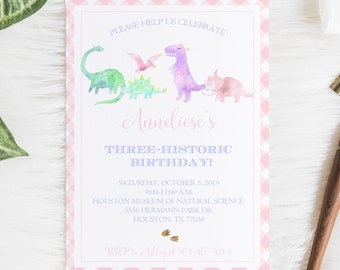 Watercolor Dinosaur Invitation, Dino Invitation, Girl's Dino Invitation, Printable Dino Invitation, Dinosaur Invite, DIY Invite, Dinosaur
