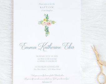 Baptism Invitation, Child Baptism, Baptism Announcement, Watercolor Baptism Invite, First Communion Invitation, Invitation, Christening