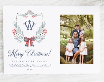 Watercolor Crest Christmas Card, Watercolor Christmas Card, Christmas Card, Holiday Card, Crest Holiday Card, Printable Holiday, Printable