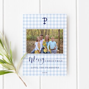 Tarjeta de Navidad, Tarjeta de Navidad Blue Gingham, Tarjeta navideña, Tarjeta de Navidad digital, Tarjeta navideña imprimible, Acuarela, Tarjeta simple, Marina