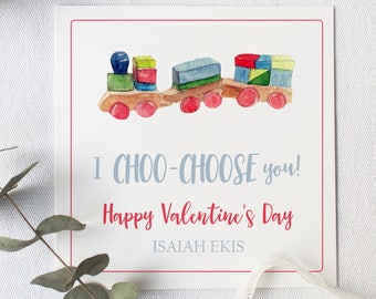 Watercolor Train Valentine's Card, Train Valentine Gift Tag, Valentine Tag, Watercolor Valentine, I Choo-Choose You Valentine, Digial Card
