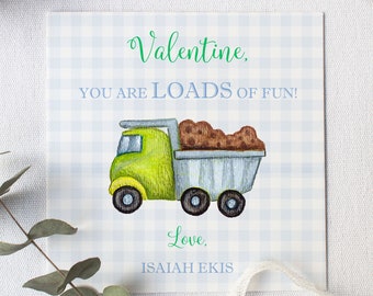 Dump Truck Valentine's Card, Truck Valentine, Watercolor Valentine's Tag, Digital Valentine, Printable Valentines, Dump Truck Valentines,DIY