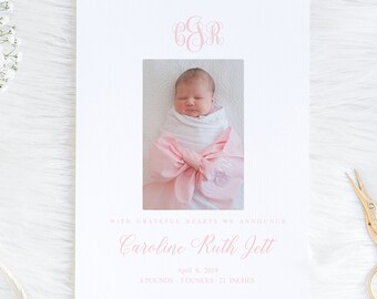 Baby Photo Birth Announcement, Monogram Birth Announcement, Custom Birth Announcement, Newborn Announcement Card,Digital Birth Announcement