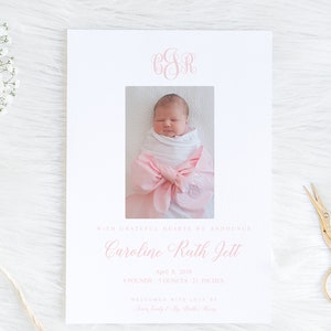 Baby Photo Birth Announcement, Monogram Birth Announcement, Custom Birth Announcement, Newborn Announcement Card,Digital Birth Announcement