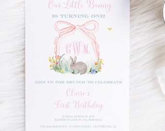 Watercolor Bunny Invitation, Birthday Bunny Invitation, Rabbit Invitation, Easter Bunny Invitation, Bunny Invite, Watercolor Easter Invite