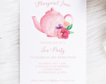 Watercolor Tea Party  Invitation, Tea Party, Tea Pot Invitation, Invitation, Birthday Parade Invitation, Birthday Parade, Tea Party Invite