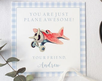 Airplane Valentine's, Watercolor Airplane Valentine's Card, Valentine's Tags, Digital Valentine's, Airplane Valentine's Day, Plane Awesome