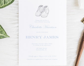 Baby Shoe Baby Shower Invitation, Watercolor Herend Shoe, Baby Shoe Invite, Watercolor Baby Shower Invitation, Chinoiserie Baby Shower