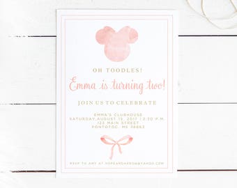 Minnie Mouse Invitation, Oh Toodles Invitation, Birthday Invitation, Watercolor Minnie Mouse Invitation, Minnie Invite, Minnie Mouse Party