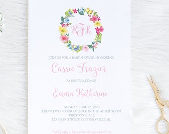 Invitación al Baby Shower de la Corona Floral, Baby Shower de la Corona de Primavera, Invitación Floral de la Ramita, Invitación a la Ducha, Baby Shower de Primavera, DIY imprimible