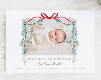 Christmas Birth Announcement, Monogram Birth Announcement, Custom Birth Announcement, Newborn Announcement Card, Digital Birth Announcement