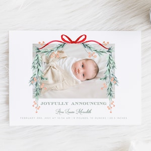 Christmas Birth Announcement, Monogram Birth Announcement, Custom Birth Announcement, Newborn Announcement Card, Digital Birth Announcement