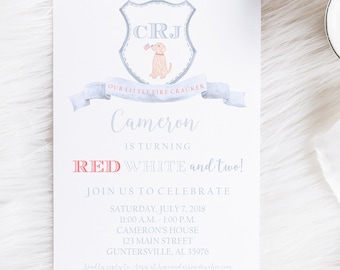 Invito di compleanno rosso bianco e due, invito a tema patriottico, invito rosso bianco e blu, invito del 4 luglio, indipendenza