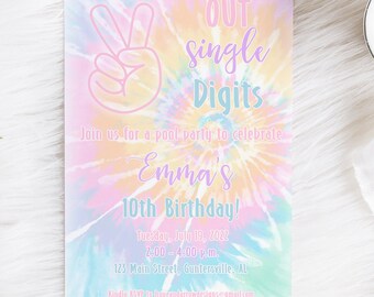 Tie Dye Invitation, Watercolor Birthday Invitation, Tie Dye Party, Groovy Tie Dye Invite, Pastel Tie Dye Invitation, Printable Invitation