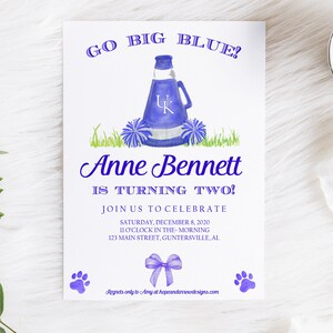 Invito di allegria ad acquerello, Festa di cheerleader, Invito del Regno Unito, Invito di allegria blu, Invito alla parata di compleanno, Parata di compleanno, kentucky