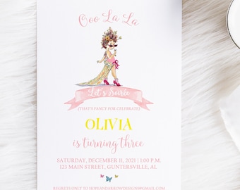 Fancy Nancy Birthday Invitation, Fancy Nancy Party, Fancy Nancy Watercolor Birthday Invite, Birthday Party Invitation, Watercolor Invitation