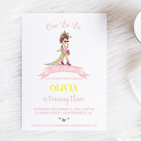 Fancy Nancy Birthday Invitation, Fancy Nancy Party, Fancy Nancy Watercolor Birthday Invite, Birthday Party Invitation, Watercolor Invitation