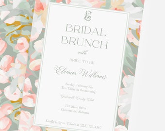 Floral Bridal Shower Invitation, Floral Invitation, Sage Green Floral Invite, Chinoiserie Bridal Shower, Bridal Shower, Bridal Brunch, DIY