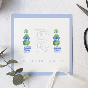 Tarjeta de recinto de acuarela, etiquetas de regalo personalizadas familiares, tarjeta de recinto familiar, etiqueta de regalo, etiqueta de regalo de topiario, etiqueta de regalo de monograma, imprimible