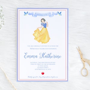 Invito di Biancaneve, Invito di Biancaneve ad acquerello, Compleanno di Biancaneve, Festa di Biancaneve, Invito di compleanno, Invito digitale, Fai da te