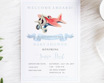 Airplane Invitation, Baby Shower, Birthday Party, Airplane, Watercolor Airplane, Vintage Airplane, Airplane Baby Shower, Invitation, Shower